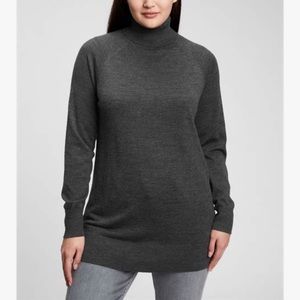 GAP Merino Turtleneck Tunic Sweater Heather Charcoal Longline 2021-Medium
